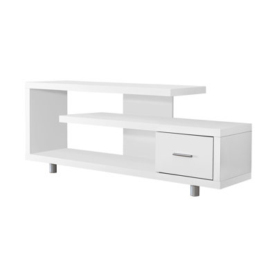 Meuble télé 60 po, meuble multimédia moderne en stratifié blanc avec rangement pour la chambre à coucher et le salon