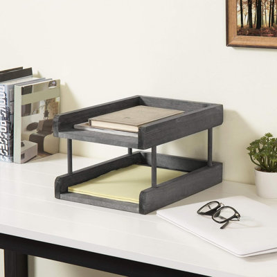 Solid Wood 2 Tier Office Desktop File Organiser