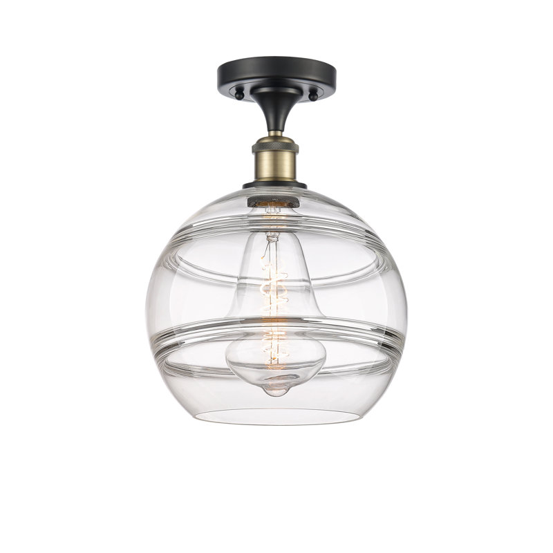 Plafonnier semi-encastré 1 lumière Ballston - Adrieanna, Laiton antique noir, H 12,88 po x l 10 po x P 10 po, Transparent