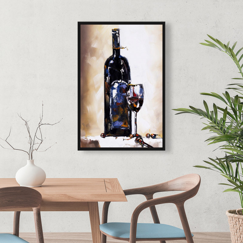 "Une bouteille et un verre de vin rouge" sur toile