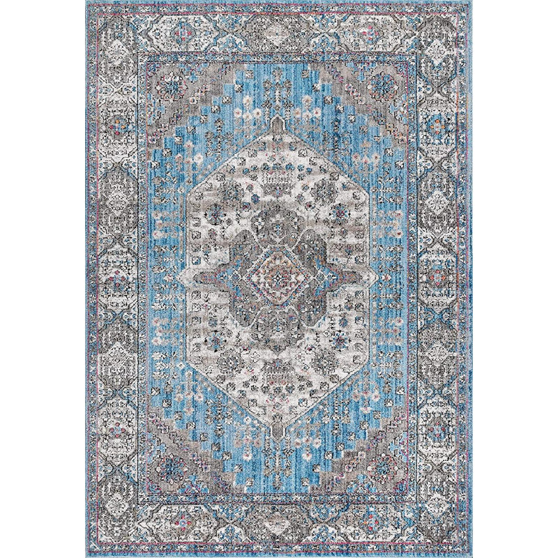 Stilwell Vintage Medallion Turquoise/Gray Rug, Rectangle 3' x 5'