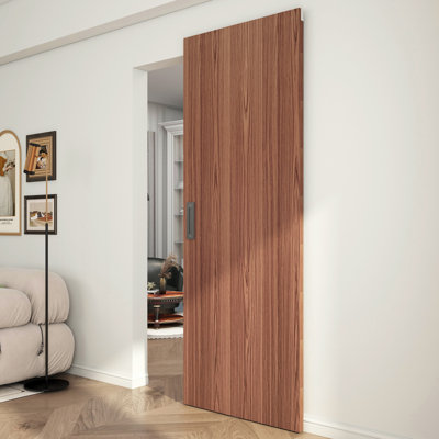 Ensemble de quincaillerie de porte de grange dissimulée 32 po avec mécanisme de fermeture en douceur, rail de porte coulissante invisible fixé au mur