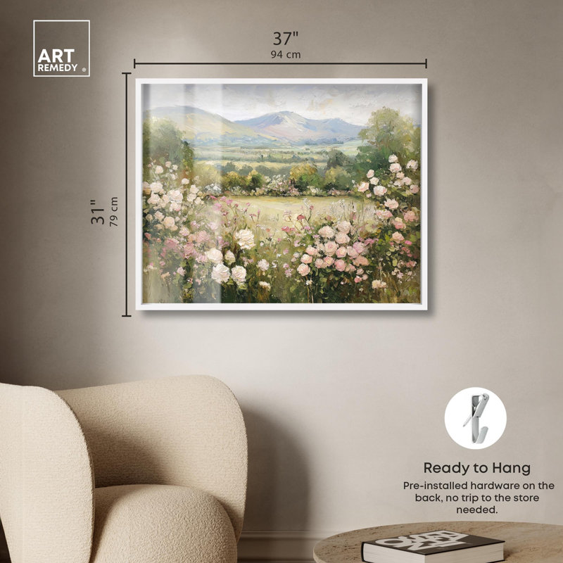 «Valley in Bloom Farmhouse» par Art Remedy, H 31 po x l 37 po, Blanc