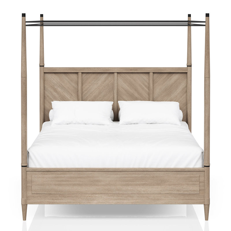 Grand lit à baldaquin fini sable - fabriqué en bois massif et magnétisme sable de taille chambre à coucher transitionnelle