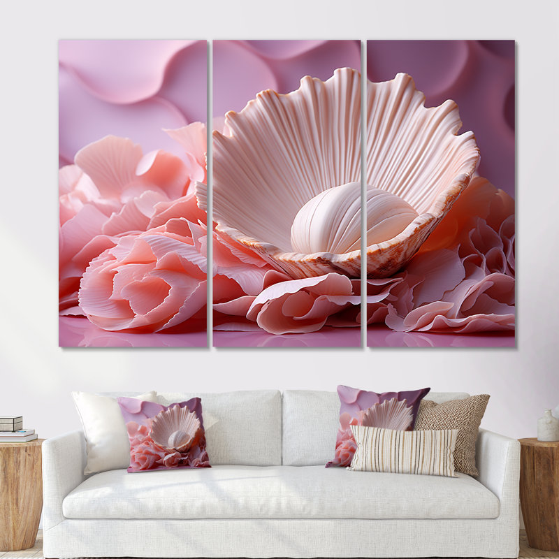 Romantisme, coquillages II - ensemble d'art mural en toile coquillage, H 28 po x l 36 po x P 1 po, Toile tendue