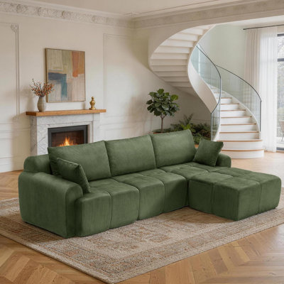 Canapé modulaire de 118 po - Canapé de compression en velours côtelé avec siège profond, mousse à mémoire de forme, sans assemblage pour le salon, la chambre à coucher