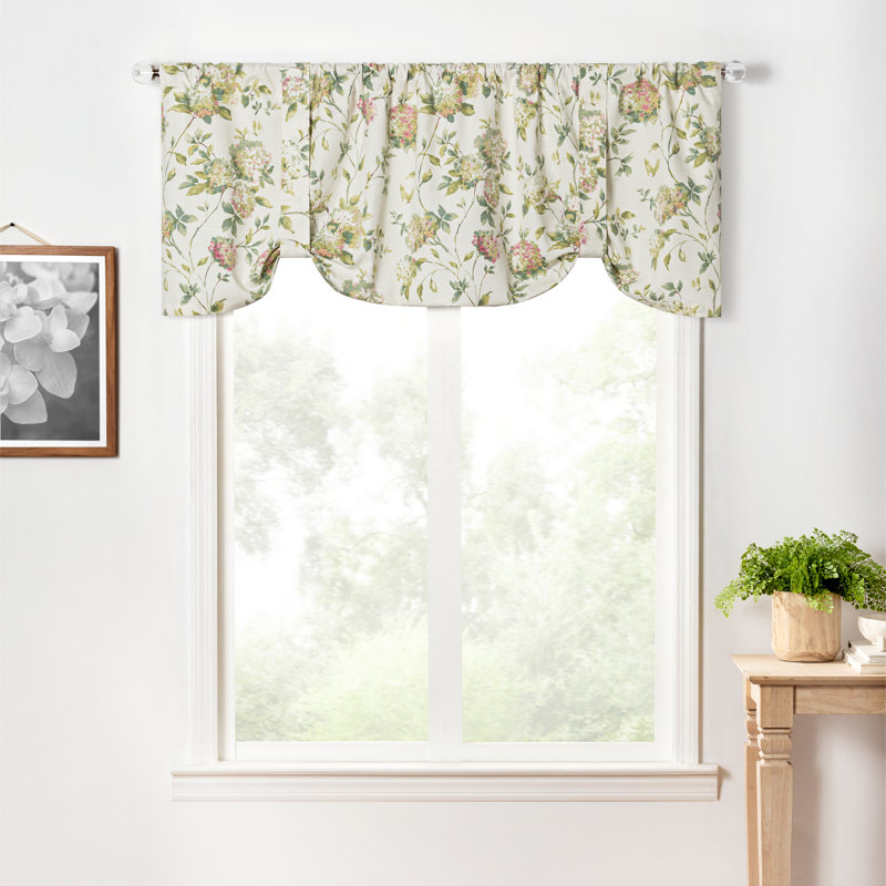 Erie Cotton Blend Floral Tie-Up Window Valance, Green