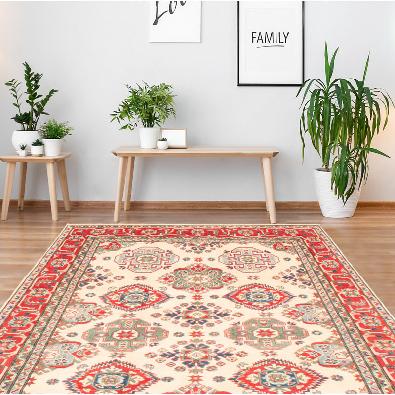 Tapis unique en laine noué à la main 6 pi 7 po x 10 pi 2 po nouvel âge en laine et rouge ollin