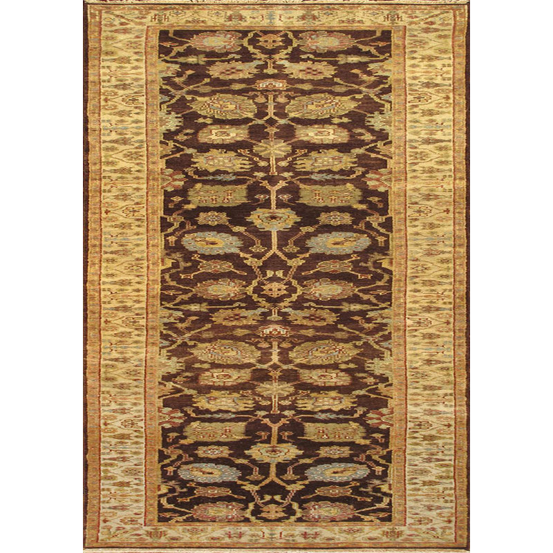 Melody Hand Knotted Wool Oriental Area Rug in Brown/Cream/Black