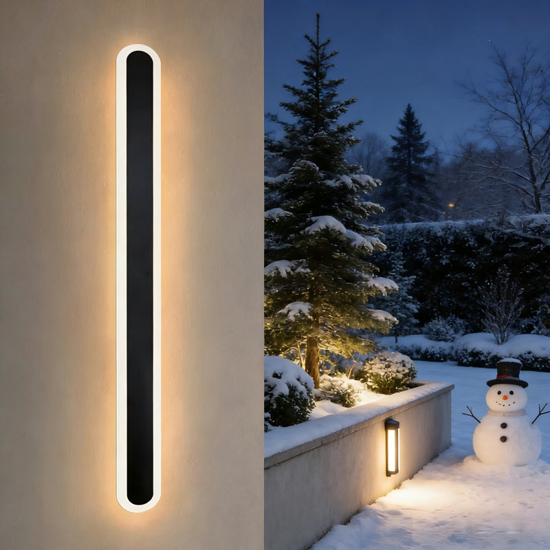 Aarthi LED wall light black: IP65 waterproof, oval, 8cm H x 100cmW x 0.8cm D, 21W