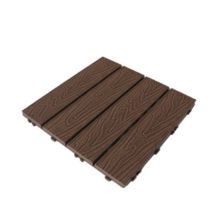 Outdoor 11.8" x 11.8" SOLID 3D EMBOSSED Composite Interlocking Deck Tile (Set of 11)