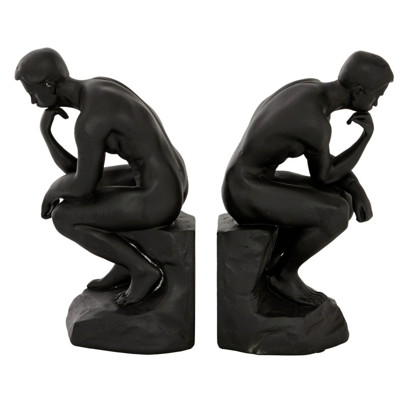 Polystone The Thinker People Decorative Black Bookends Set