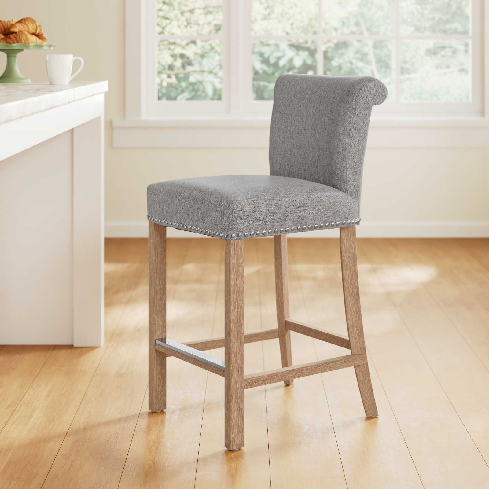 Laura Upholstered Stool, Gray