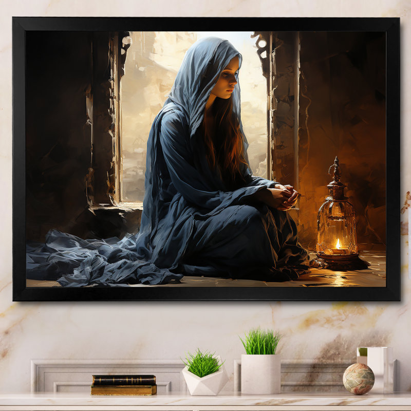 Prière de l'Islam «Salah» sur toile, Cadre simple noir, H 16 po x l 32 po x P 1 po