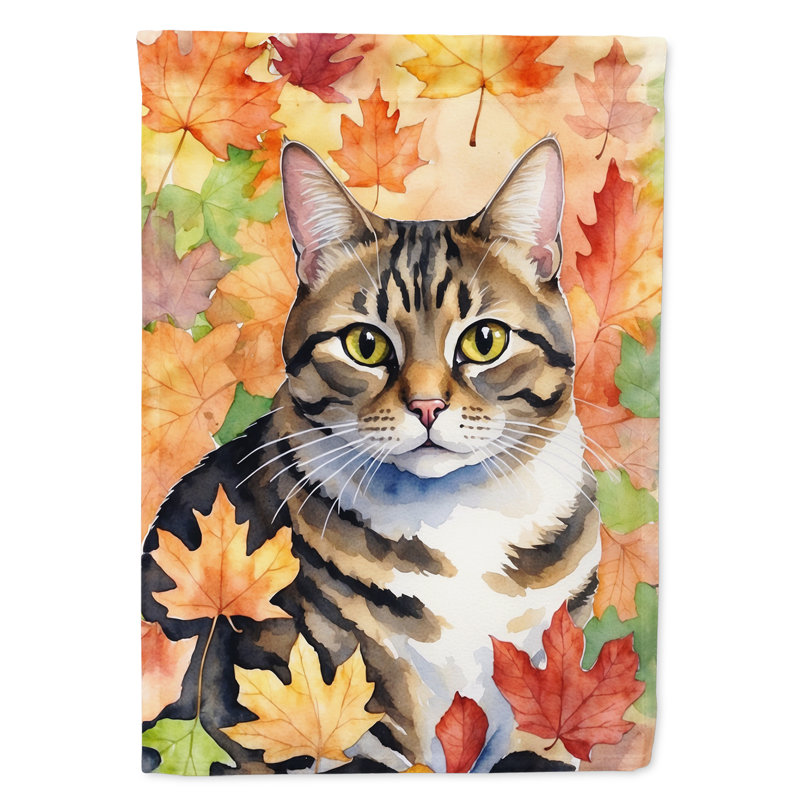 Chat en feuilles d'automne drapeau de jardin, California Spangled