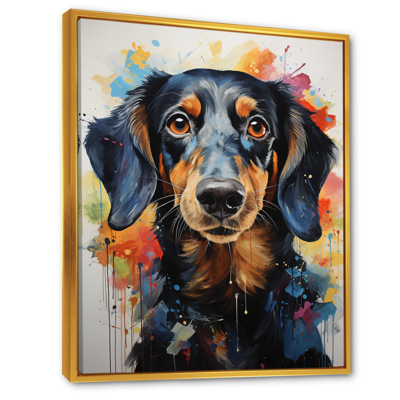 Impression sur toile de teckel, impression de chien mignon - Dachshund Delight VI, Cadre flottant doré