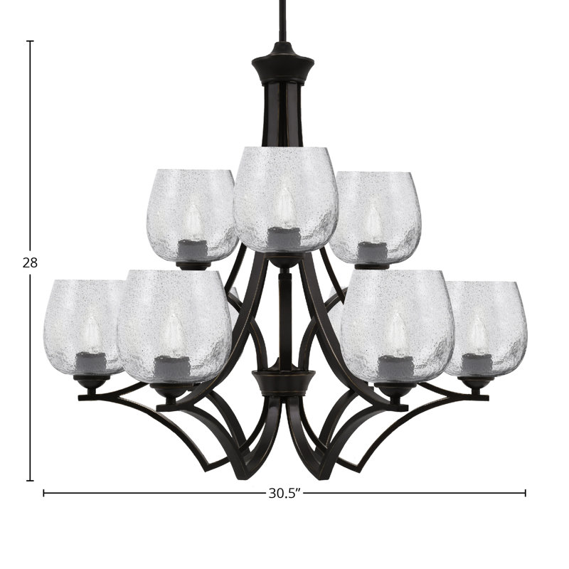 Lustre 9 lumières Zilo avec verre à bulles 6 po Zilo, Verre gris fumée, Gris granit foncé
