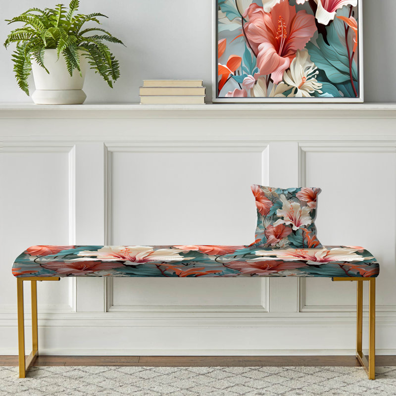 Banc rembourré or, Paradise Mirage Tropical Pattern