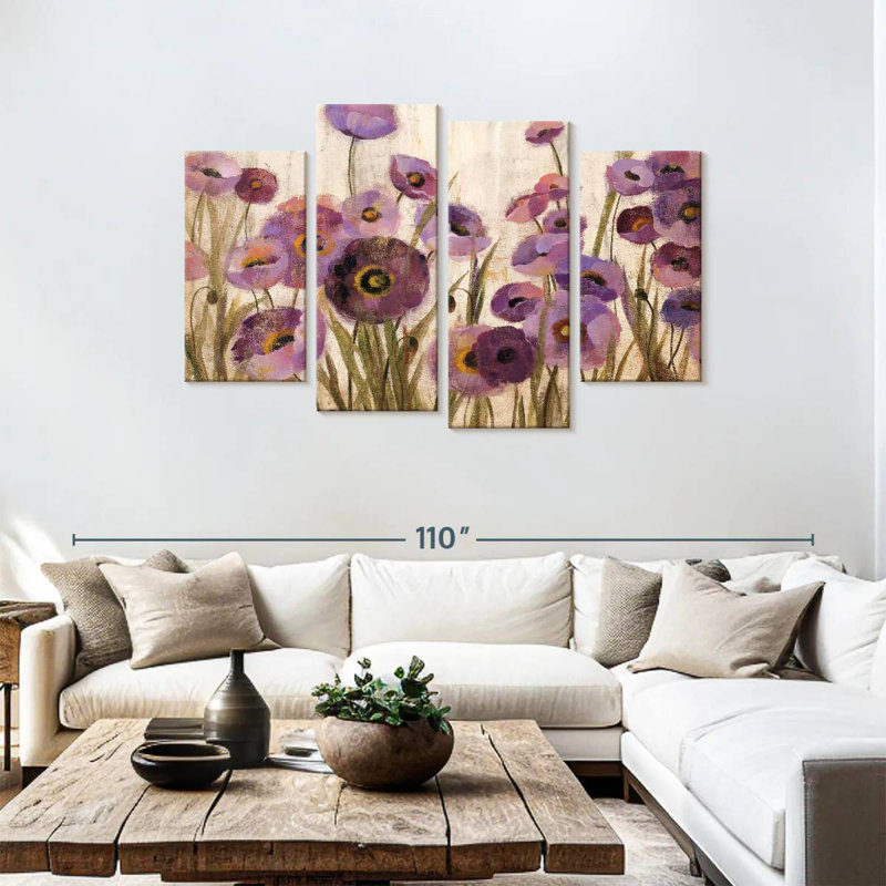 Harnek rose et fleurs mauves, H 48 po x l 75 po