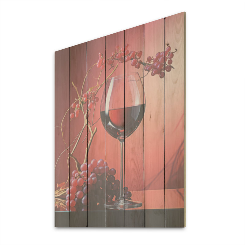 «Magenta Wine Glass Mystery - Fleurs», art mural sur bois de pin naturel, H 40 po x l 30 po