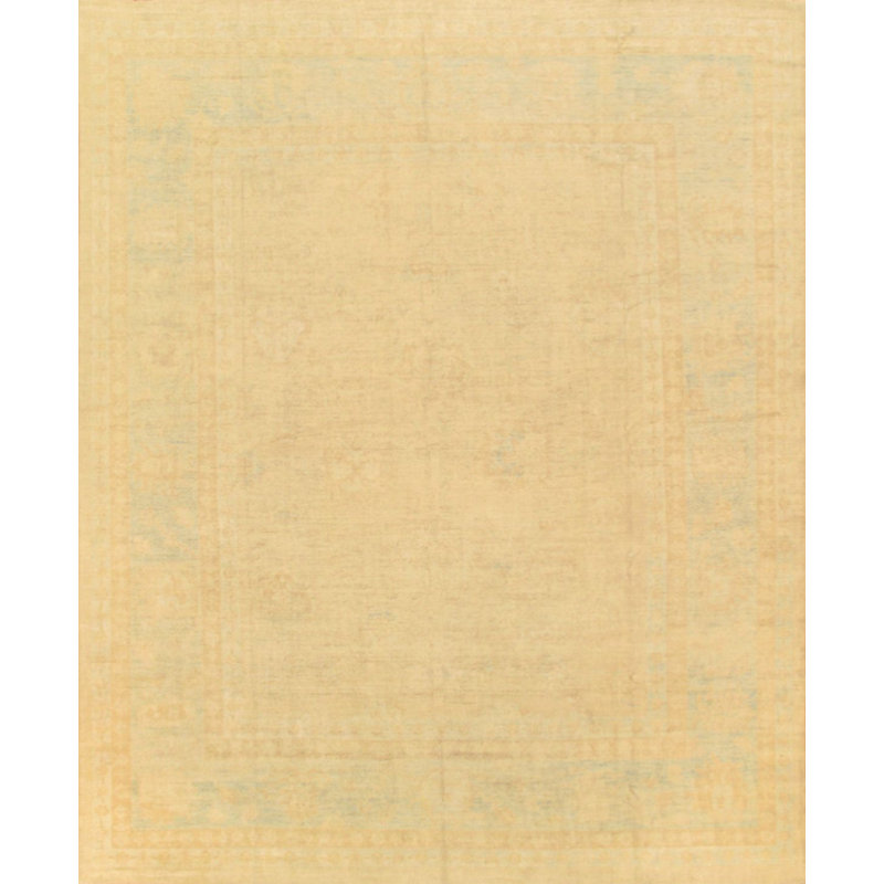 Oushak Hand Knotted Wool Oriental Area Rug in Beige/Light Blue, Rectangle 12'2" x 14'8"