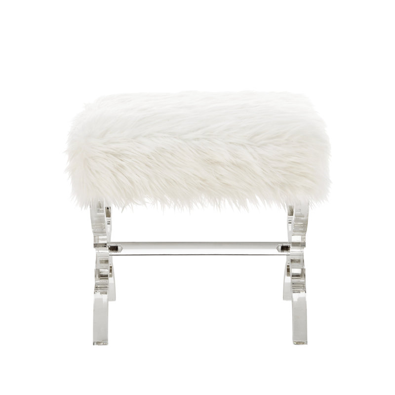 Repose-pieds 18 po en fausse fourrure transparente, Blanc crème