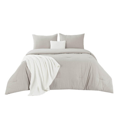 Bedsure Cotton Comforter with Throw Waffle Blanket and Decorative Pillow,Bedding Comforter Sets