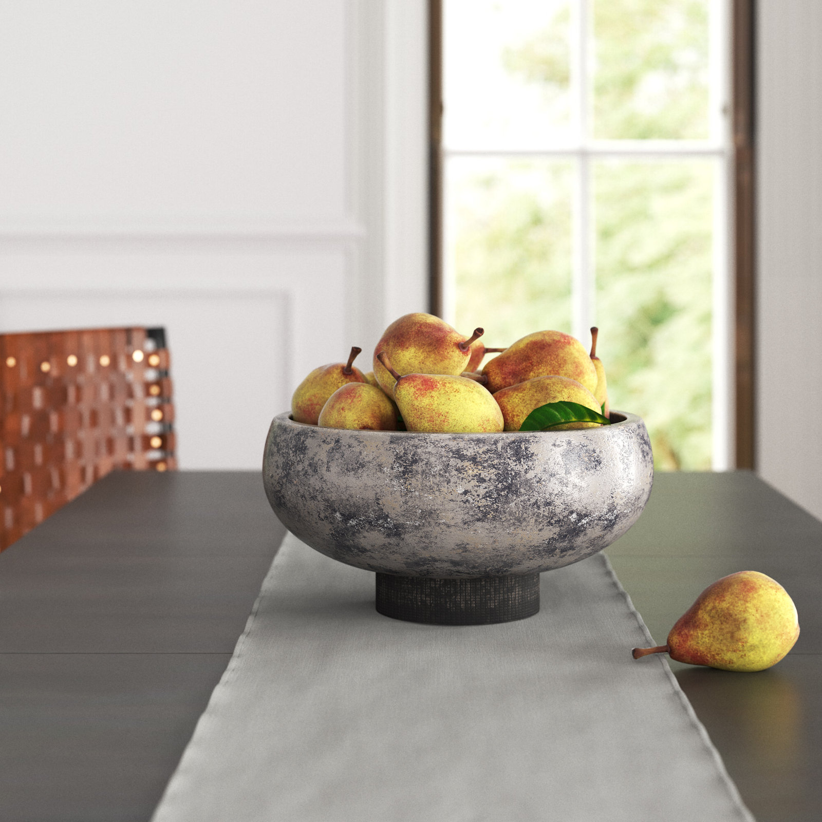 Veridian Textured Ceramic Decorative Bowl with Integrated Stand 