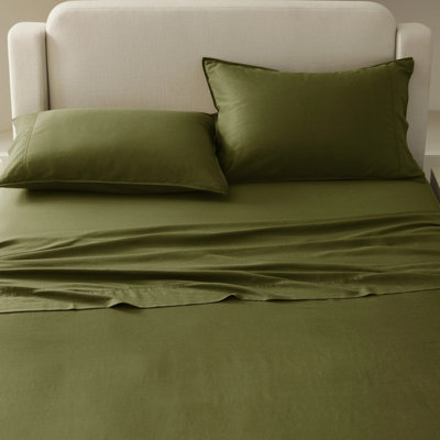 Double Stitch Tencel Cotton Sheet Plain 4 Piece Solid Color 