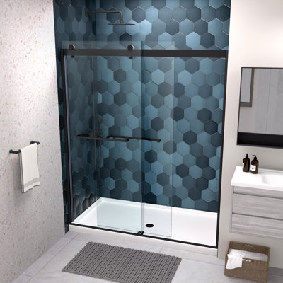 Shower Door With 5/16" Tempered Glass - Matted Black, Soft Close, Collision Feature Bypass Smooth Sliding, Leakage