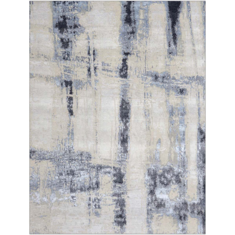 Tapis ivoire et gris anthracite de haute qualité noué à la main