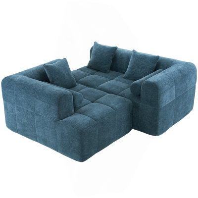 101.2"  Sectional Sofa Full-Compressed Sofa Modular Sofa Couch Free-Combined Sofa With Deep Seating  And Two Side Pockets For Living Room, Blue