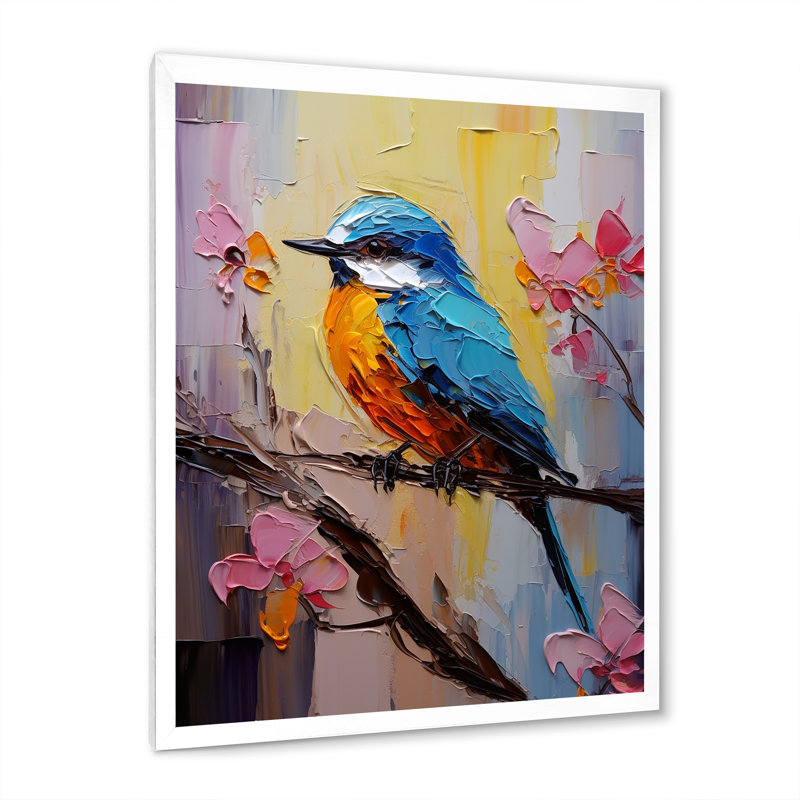 Bluebird Serenade, peinture - art mural oiseau, Cadre simple blanc, H 20 po x l 12 po x P 1 po