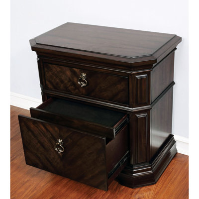 Table de chevet moderne avec 2 tiroirs de rangement et construction en bois massif pour chambre à coucher