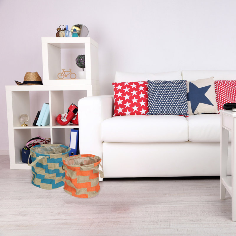 Paniers en toile de jute orange et bleu sarcelle avec poignées 12 po