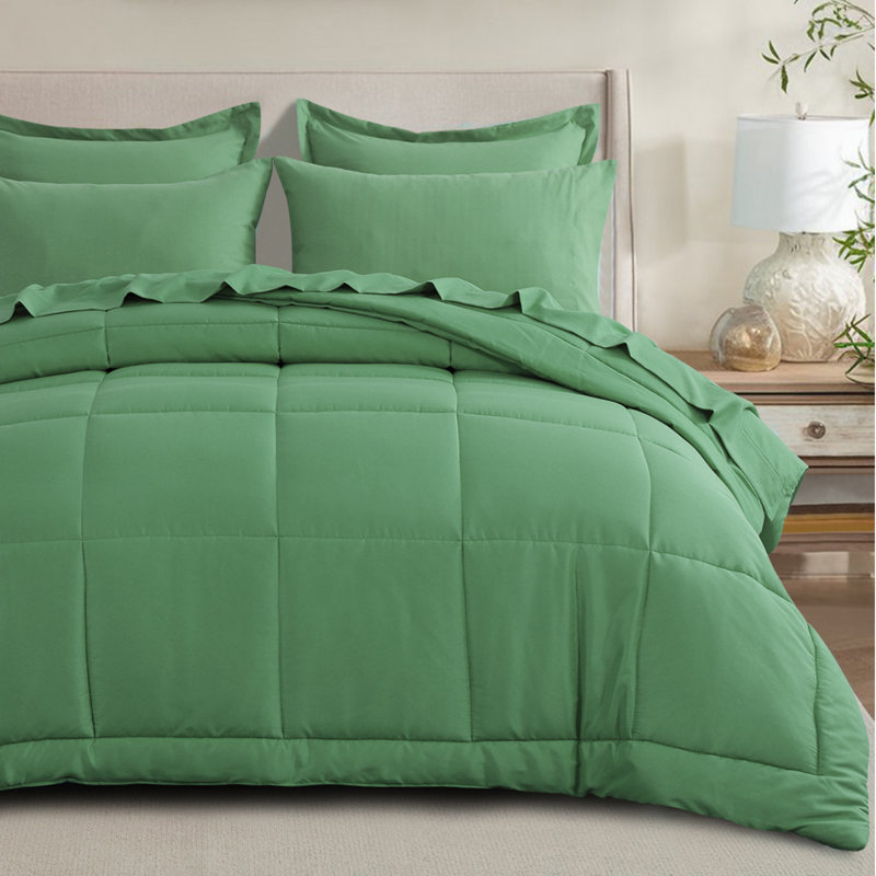 Ensemble d'édredon en microfibre 5/7-pièces , Édredon double et 6 pièces supplémentaires, Vert gazon