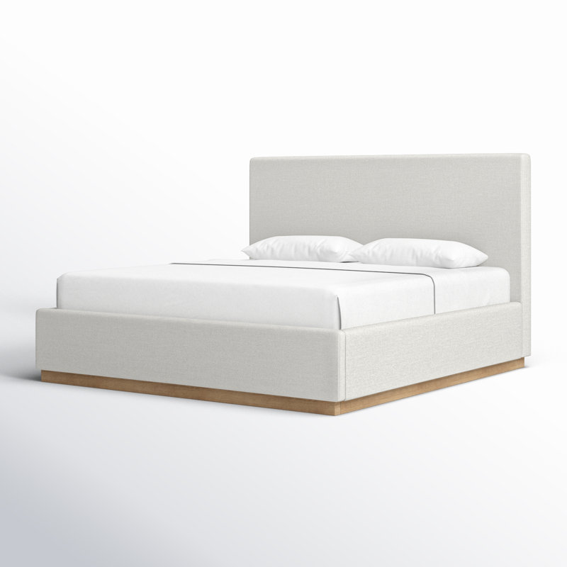 Citori Upholstered Panel Bed, Cream Linen Textured Fabric, King