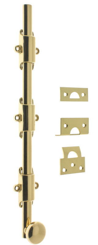 Solid Brass 18" Heavy Duty Surface Bolt, Polished Brass