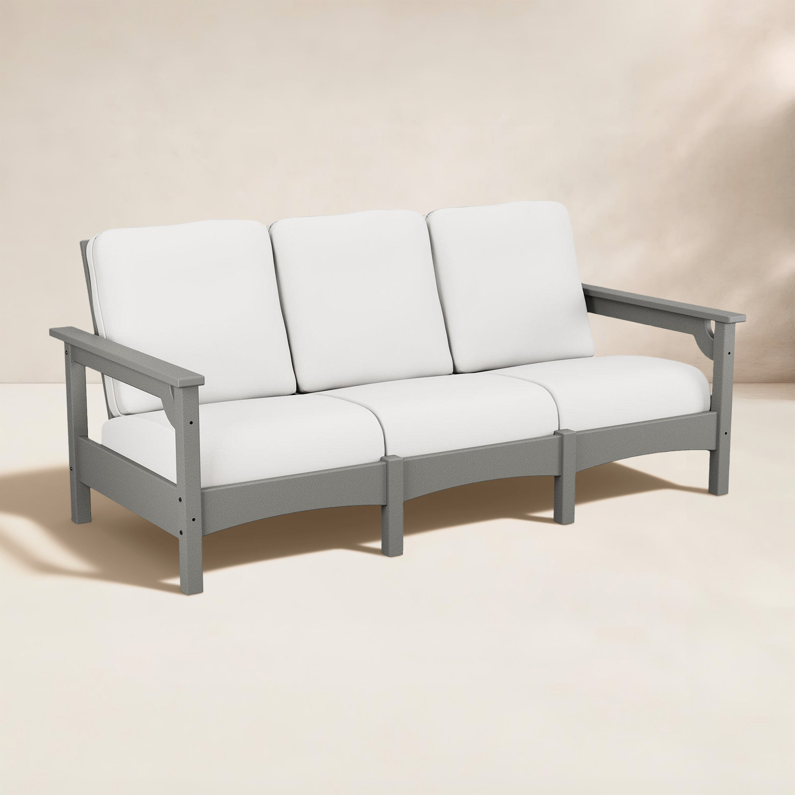POLYWOOD® Club 77" Patio Sofa, Slate Gray Frame/Natural Linen Cushion