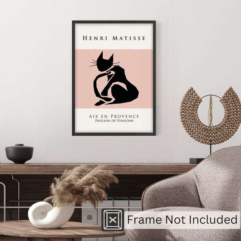 Animaux, matisse de chat et impression d'art moderne sans cadre noir, H 36 po x l 24 po