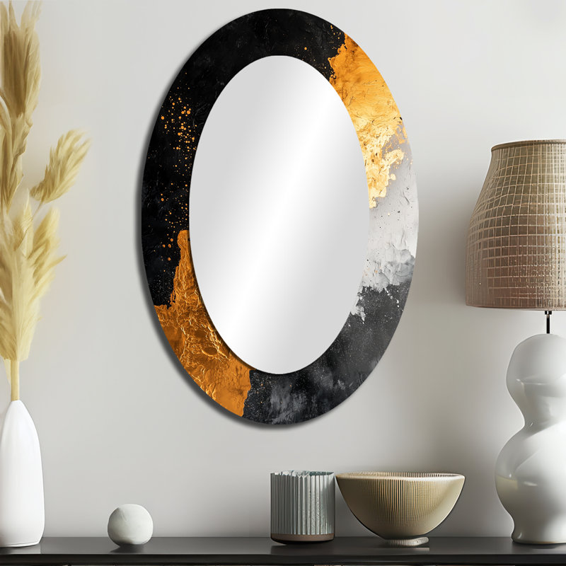 Doré et noir Auroras Edge Shapes II - Miroir mural moderne ovale, 36 po x 24 po