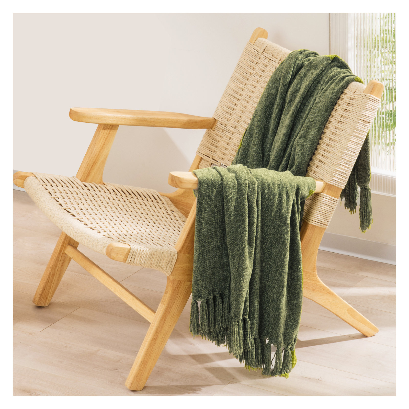 Soft Chenille Throw Blanket, 80" L x 60" W, Olive Green
