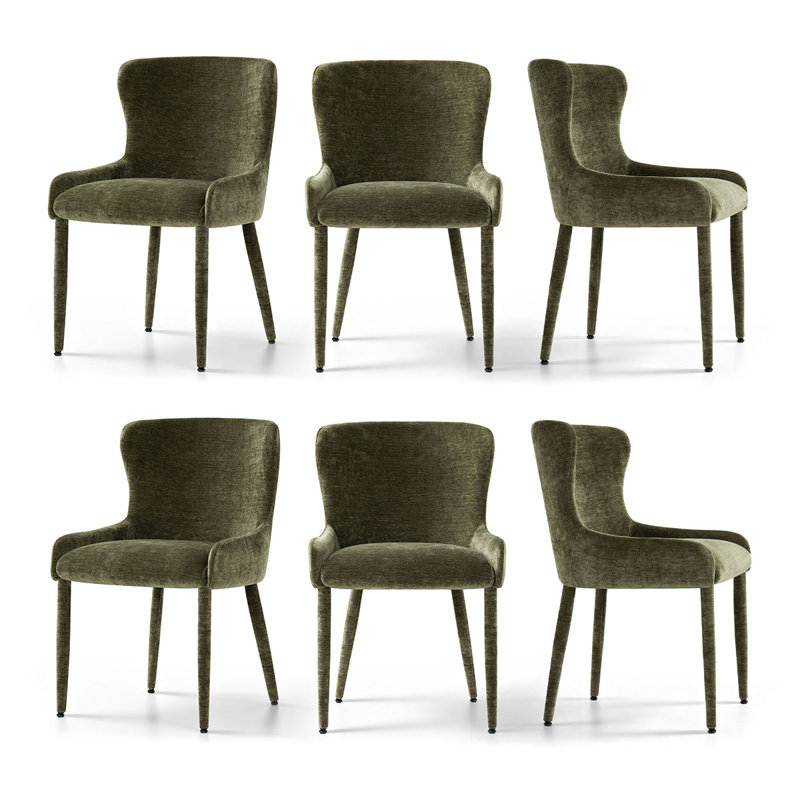 Chaises de salle à manger modernes à haut dossier en chenille avec accoudoirs encastrés, Green