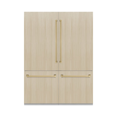 ZLINE Autograph Edition 60 in. 32.2 cu. ft. Panel Ready French Door Built-In Bottom Freezer Refrigerator with Water Dispenser and Ice Maker with Graphite Gray Interior and Accents