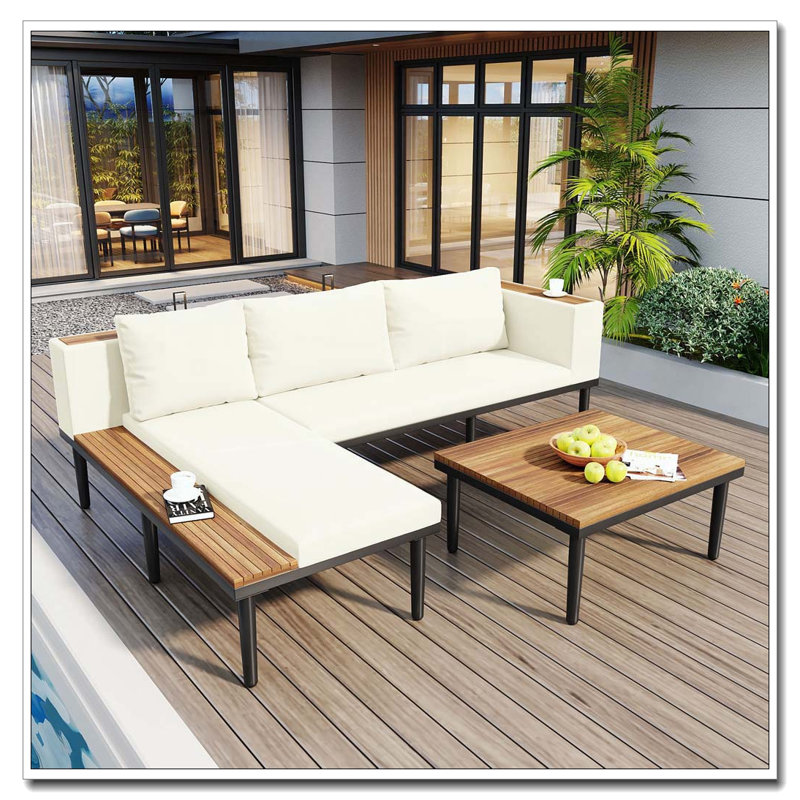 Ensemble de mobilier de patio avec coussins amovibles et table basse, Beige