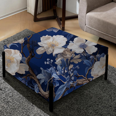 Grand repose-pieds carré floral chinois Cobalt Blue