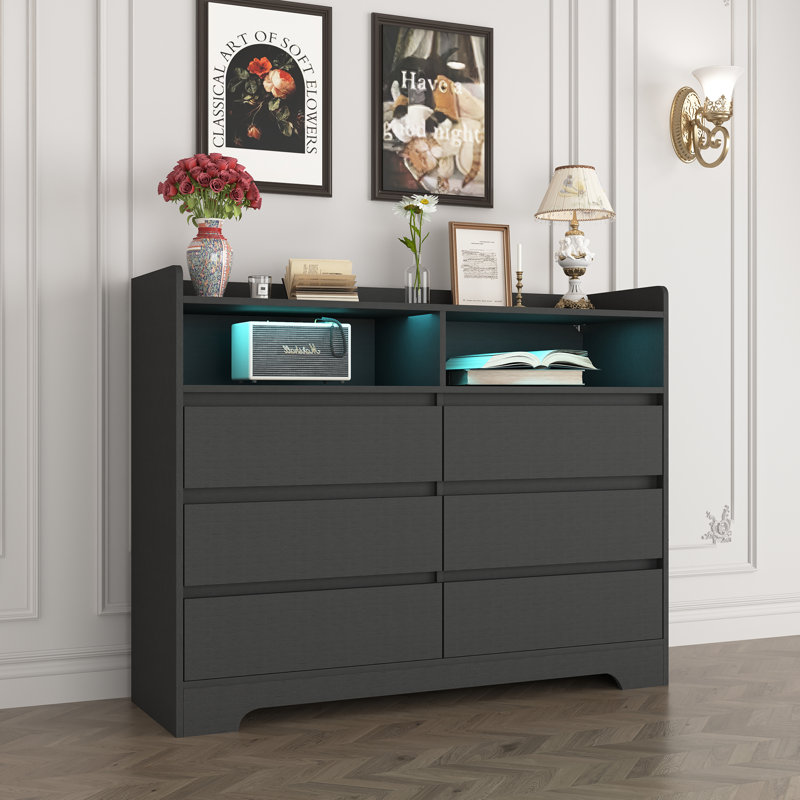 Commode 6 tiroirs Bassano, Noir