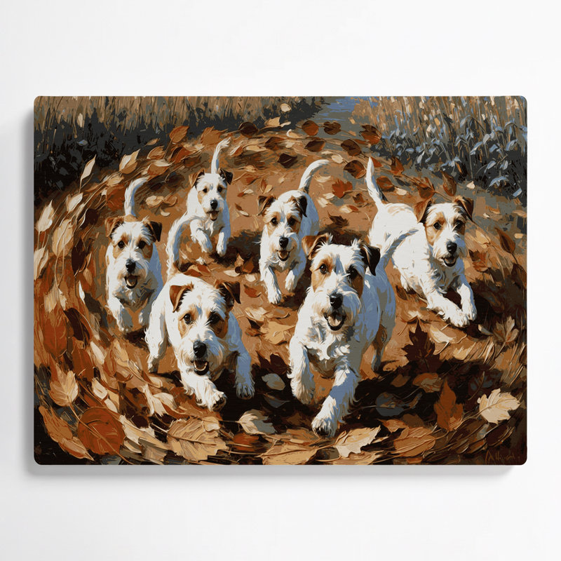 Chiens Russell Terrier, art mural en métal brun, H 20 po x l 24 po