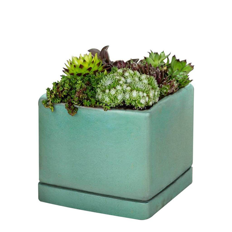 I/O Series Handcrafted Square Terracotta Planter, Seafoam