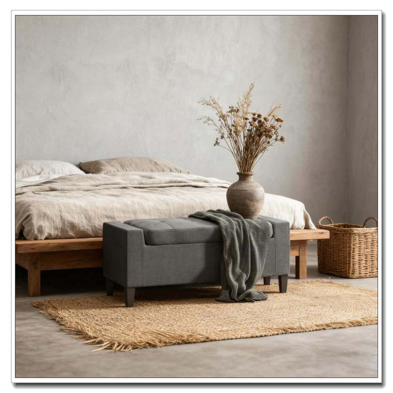 Banc de rangement rembourré avec repose-pieds pour hall d'entrée, Gris
